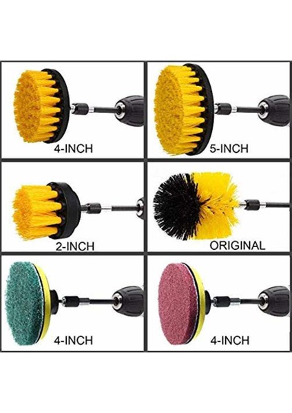 Elektrikli Scrubber Matkap Fırça Seti - 6" Genişletici/4 Naylon Fırça/6 Ovma Pedli Matkap Fırçası Aparatı, (Yurt Dışından)