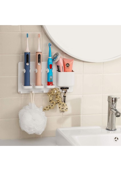 Simpletome Stick-On Elektrikli Diş Fırçası Tutucu Duvara Monte Jilet Askı Banyo Organizatör Abs (Beyaz) (Yurt Dışından)