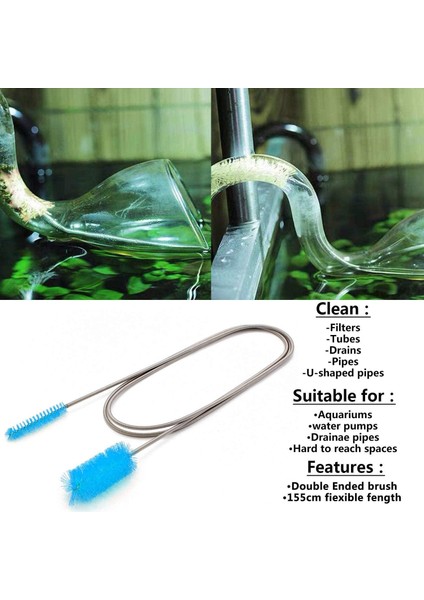 Esinti Temizleme Fırçası Seti Akvaryum Su Filtresi Tüpü Hava Hortumu Paslanmaz Çelik Çift Uçlu Hortum Fırçası Balık Tankı Tüpü Şişe Pompası Pervanesi Kıllar Akvaryum Fırçası (Yurt Dışından) indirimleri