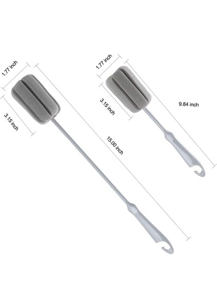 4 Paket Gri Yumuşak Sünger Şişe Temizleme Fırçası Plastik Saplı Bardak Fırçası Scrubber Temizleme Fırçası Vazo Kavanoz Temizleyici (2 Boyut 10” 15”) (Yurt Dışından)