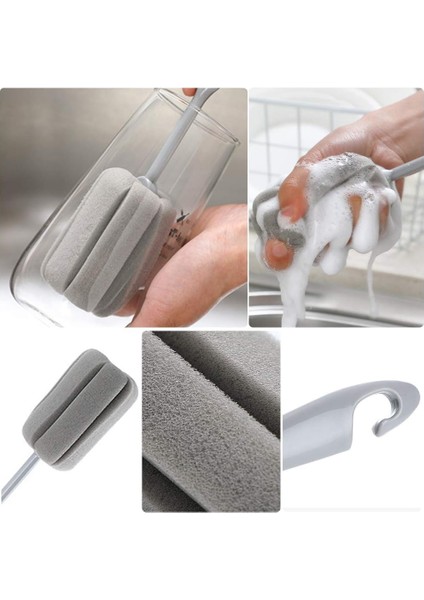 4 Paket Gri Yumuşak Sünger Şişe Temizleme Fırçası Plastik Saplı Bardak Fırçası Scrubber Temizleme Fırçası Vazo Kavanoz Temizleyici (2 Boyut 10” 15”) (Yurt Dışından)