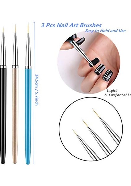 3pcs Nail Art Liner Fırçalar, Uv Jel Boyama Akrilik Tırnak Tasarımı Naylon Fırça, Tırnak Boyama Çizim Kalemleri (Yurt Dışından) fiyatları