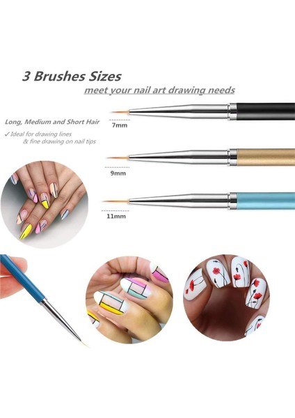 3pcs Nail Art Liner Fırçalar, Uv Jel Boyama Akrilik Tırnak Tasarımı Naylon Fırça, Tırnak Boyama Çizim Kalemleri (Yurt Dışından) modelleri