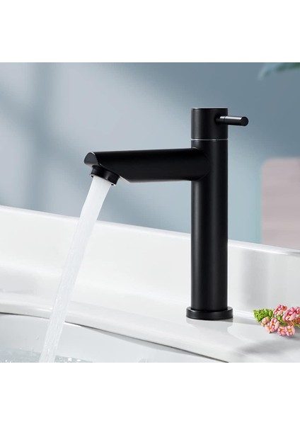 Esinti Banyo Musluk Mat Siyah Banyo Lavabo Bataryası Modern Stil Paslanmaz Çelik Soğuk Su Musluk, Uygulanabilir Kapsam (Banyo, Lavabo, Havza, Tuvalet) (Yurt Dışından)