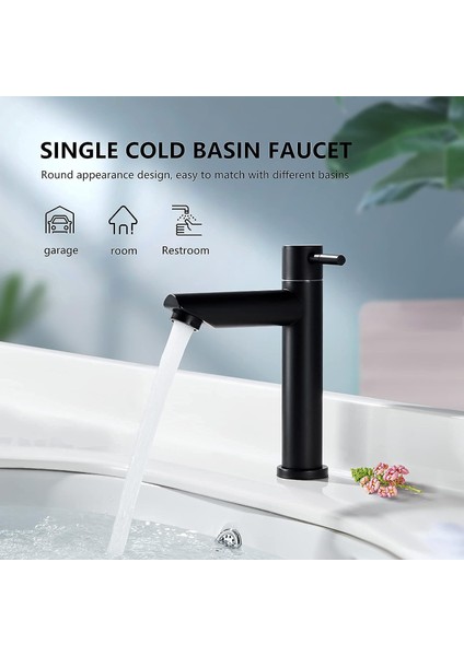 Esinti Banyo Musluk Mat Siyah Banyo Lavabo Bataryası Modern Stil Paslanmaz Çelik Soğuk Su Musluk, Uygulanabilir Kapsam (Banyo, Lavabo, Havza, Tuvalet) (Yurt Dışından)