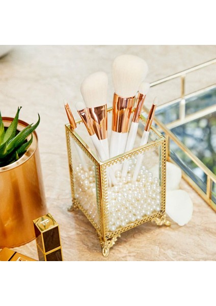 Makyaj, Altın Bronz Pirinç Cam, Altın Fırçalık, Beyaz Inciler (Yurt Dışından) modelleri