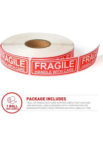 Fragile 1"X3" Saplı, Dikkatli Gönderim Çıkartmaları, Rulo Başına 500 Etiket (Yurt Dışından)