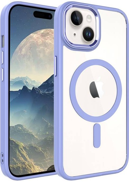 Apple iPhone 15 ile Uyumlu Kılıf Wireless Şarj Özellikli Magsafe Telefon Kılıfı Kapak Lila