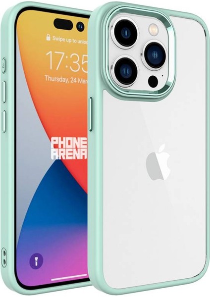 Apple iPhone 15 Pro ile Uyumlu Kılıf Şeffaf Arka Yüzey Renkli Kenar Çerçeve Telefon Kılıfı Kapak Yeşil