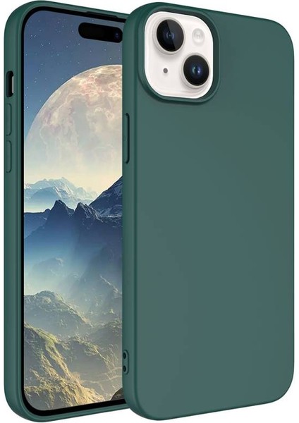 Apple iPhone 15 ile Uyumlu Kılıf Kadife Süet Iç Yüzey Lansman Renkler Telefon Kılıfı Kapak Koyu Yeşil