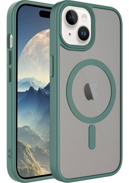 Apple iPhone 15 Plus ile Uyumlu Kılıf Mat Arka Yüzey Magsafe Wireless Şarj Özellikli Telefon Kılıfı Kapak Yeşil