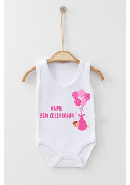 Adabebek Pamuk Organik Anne Ben Geliyorum Askılı Badi Bebek Zıbın