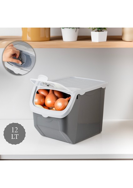 Coral Çok Amaçlı Plastik Patates Soğan Sarımsak Saklama Kutusu 12 lt Gri fiyatları