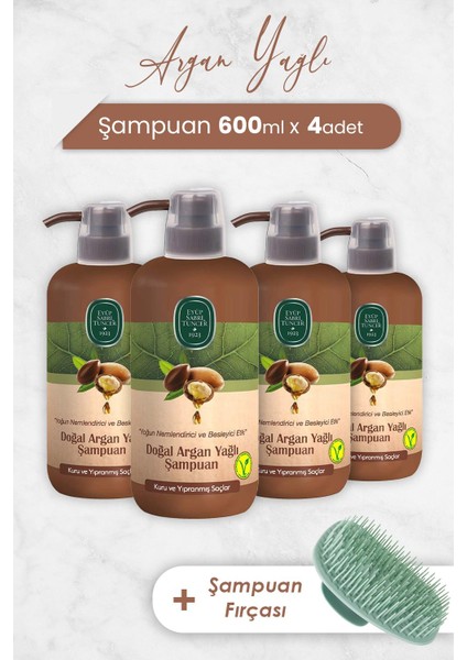Argan Yağlı Şampuan 600 Ml X 4 Adet Ve Şampuan Fırçası