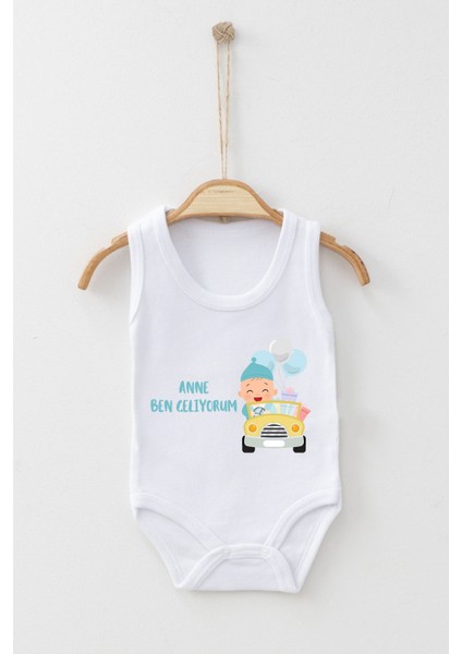 Adabebek Pamuk Organik Anne Ben Geliyorum Askılı Badi Bebek Zıbın