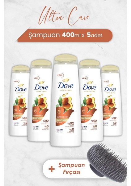 Ultra Care Onarıcı Bakım Argan Yağı Şampuan 400 Ml X 5 Adet Ve Şampuan Fırçası