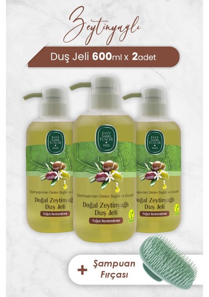 Zeytinyağlı Duş Jeli 600 Ml X 3 Adet Ve Şampuan Fırçası