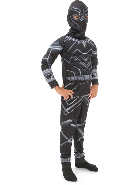 Çocuk Kaslı Black Panter Kostümü