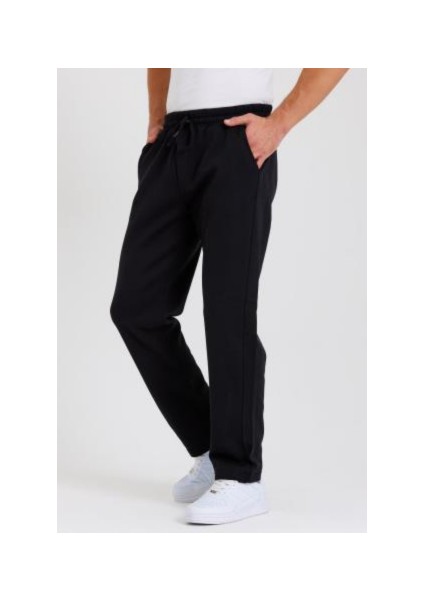 Siyah-Antrasit Arka Cepli Etiket Detaylı Düz Paça Erkek Içi Pamuklu 2'li Eşofman Altı fiyatları