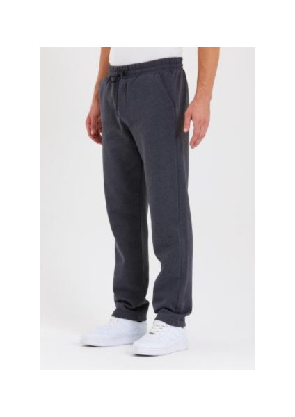 Siyah-Antrasit Arka Cepli Etiket Detaylı Düz Paça Erkek Içi Pamuklu 2'li Eşofman Altı modelleri