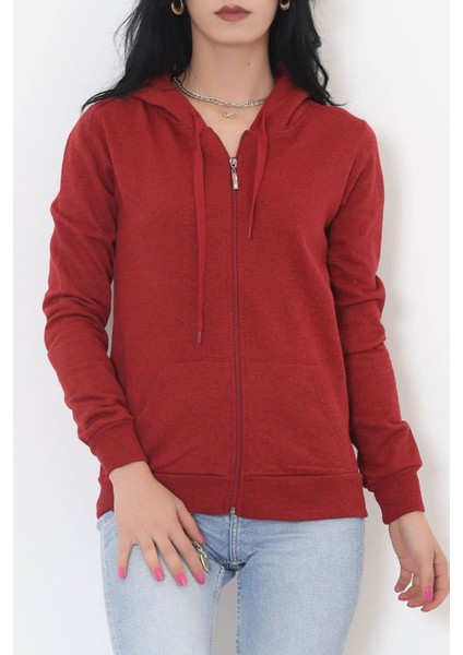 Butik Mine Kapşonlu Fermuarlı Sweat Bordo - 11866.108.