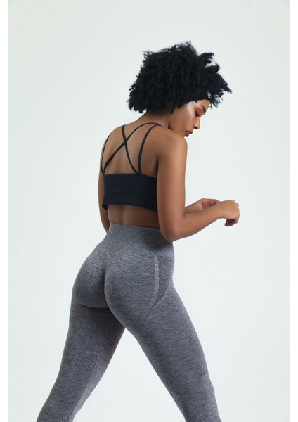 Gri Kalçası Büzgülü Push Up Kalça Şekillendirici Tayt Seamless Fitness Yoga Yüksek Bel Tayt