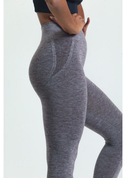 Gri Kalçası Büzgülü Push Up Kalça Şekillendirici Tayt Seamless Fitness Yoga Yüksek Bel Tayt