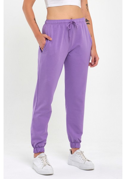 Kadın Lila Paçası Lastikli Basic Jogger Örme Eşofman Altı fiyatları
