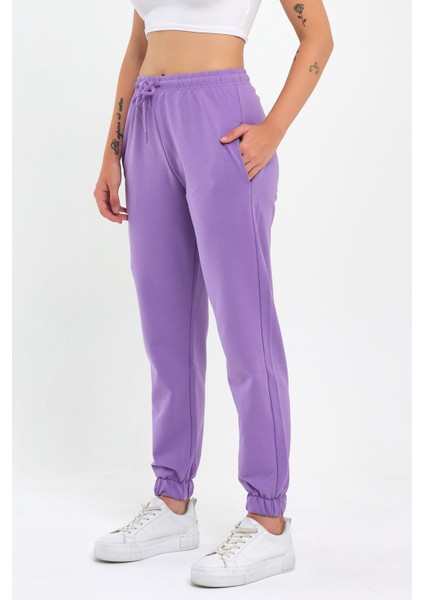 Kadın Lila Paçası Lastikli Basic Jogger Örme Eşofman Altı modelleri