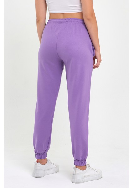 Kadın Lila Paçası Lastikli Basic Jogger Örme Eşofman Altı fırsatları