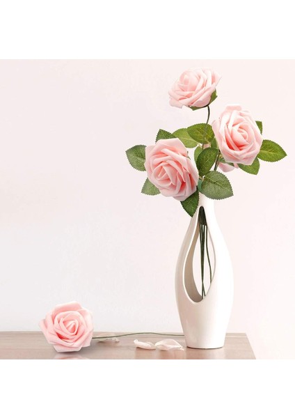 50 Adet Yapay Gül Yaprakları Allık Pembe Güller Real Touch Sha (Yurt Dışından)