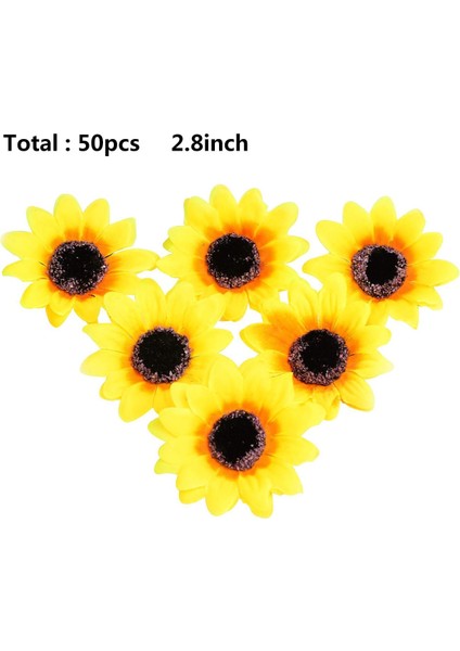50'Li Paket 2.8" Çiçek Desenli Ipek Kumaştan Yapay Sarı Ayçiçeği Başları (Yurt Dışından)