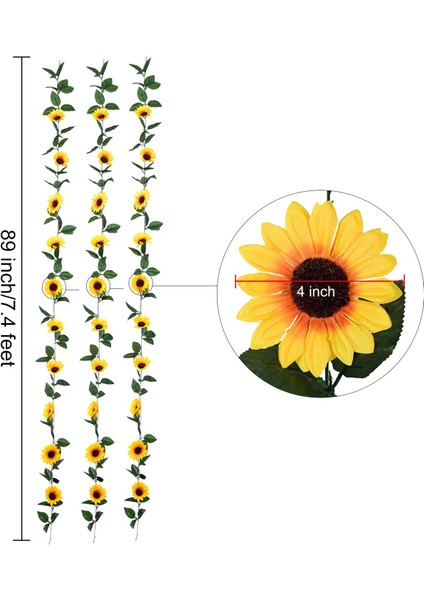 3'Lü Paket Yapay Ipek Ayçiçeği Çelenkleri Yapay Ayçiçeği Sarmaşıkları (Yurt Dışından)