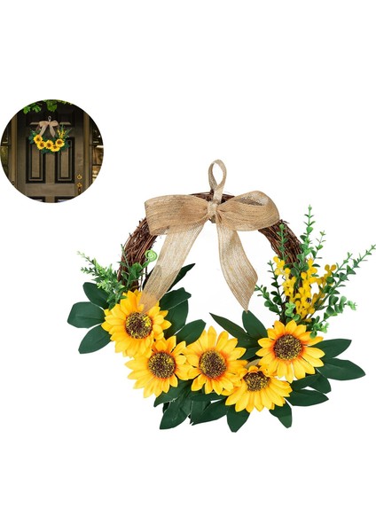 Esinti 35 Cm Yapay Ayçiçeği Çelenk Dekorasyon, Çelenk Ön Kapı Mini Ayçiçeği Çelenk Yaz (Yurt Dışından)