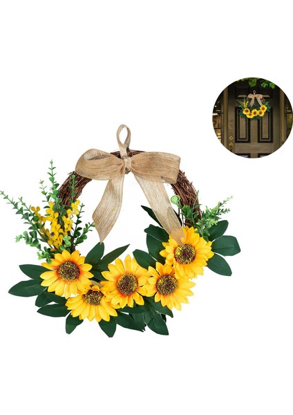 Esinti 35 Cm Yapay Ayçiçeği Çelenk Dekorasyon, Çelenk Ön Kapı Mini Ayçiçeği Çelenk Yaz (Yurt Dışından)