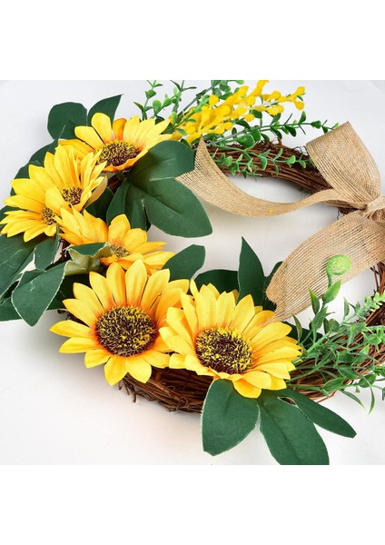 Esinti 35 Cm Yapay Ayçiçeği Çelenk Dekorasyon, Çelenk Ön Kapı Mini Ayçiçeği Çelenk Yaz (Yurt Dışından)