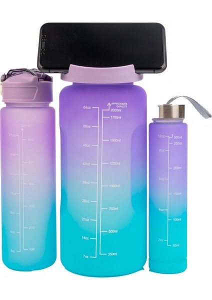 Sepeti Motivasyonel 3lü Set Su Matarası Su Şişesi Suluk 2LT+900ML+600ML Tritan Spor Salonu Su Şişesi Suluk fiyatları