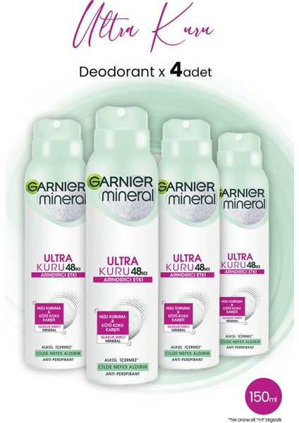 Mineral 48 Saat Ultra Kuru Sprey Deodorant 150 ml x 4 Adet