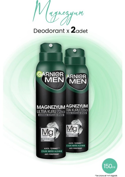 Men Magnezyum Ultra Kuru 72 Saat Sprey Deodorant 150 ml x 2 Adet