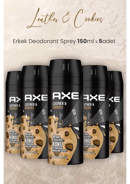 Leather & Cookies Erkek Deodorant Sprey 150 ml x 5 Adet