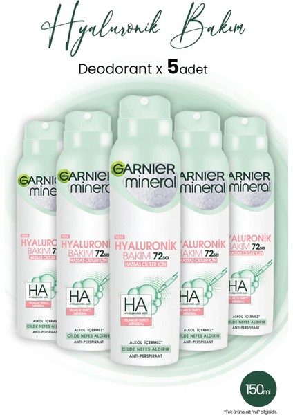 Mineral Hyaluronik Bakım 72H Sprey Deodorant 150 ml x 5 Adet