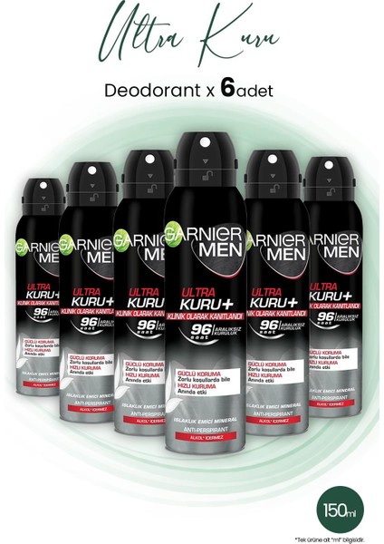 Men 96H Ultra Kuru Erkek Deodorant 150 ml x 6 Adet