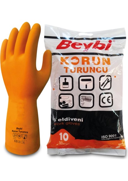Korun Lateks Iş Eldiveni No: 9.5 Turuncu - 1 Çift