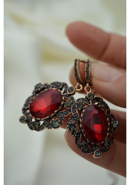 Yakut ve Zirkon Taşlı Kolye ve Küpe Set Takım