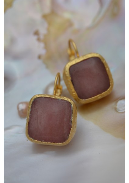 Pembe Kuvars El Yapımı Küpe