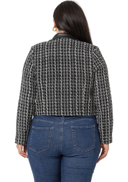 Büyük Beden Kruvaze Yakası Deri Astarlı Kısa Siyah Ceket modelleri