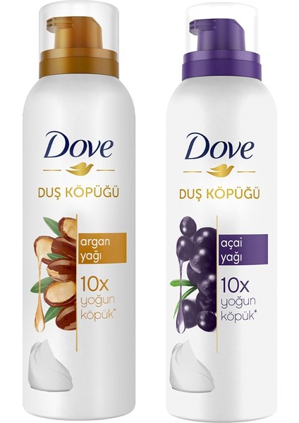 Köpük Duş Jeli Argan Yağı 200 ml x1 + Dove Duş Köpüğü Açai Yağı 200ml x1