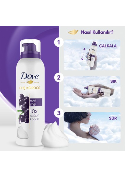 Köpük Duş Jeli Argan Yağı 200 ml x1 + Dove Duş Köpüğü Açai Yağı 200ml x1