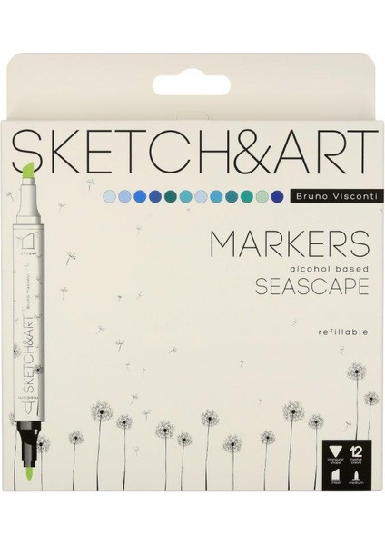 "sketch & Art" Çift Taraflı Marker Kalem 12 Renk-Deniz