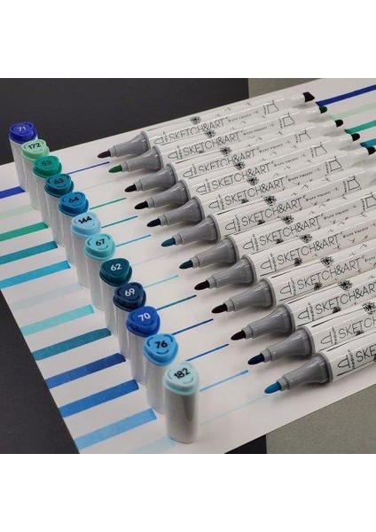 "sketch & Art" Çift Taraflı Marker Kalem 12 Renk-Deniz indirimleri